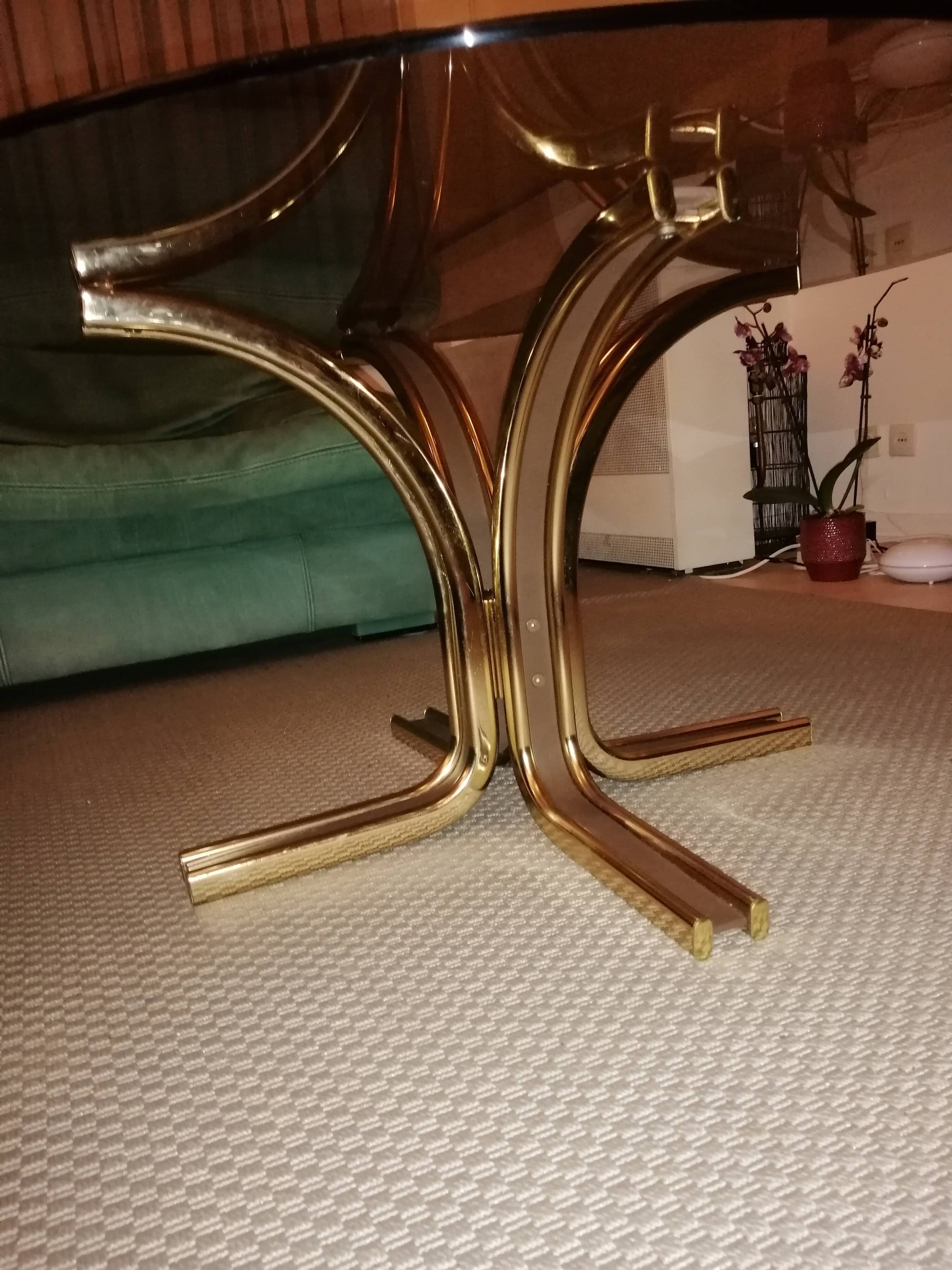 Coffee table in brass, brushed steel and glass top attributed to gastone rinaldi 1970 70s