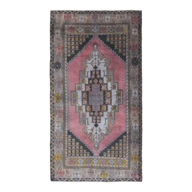 Vintage Turkish Oushak Handmade Wool Cotton Pink Area Rug 125x242