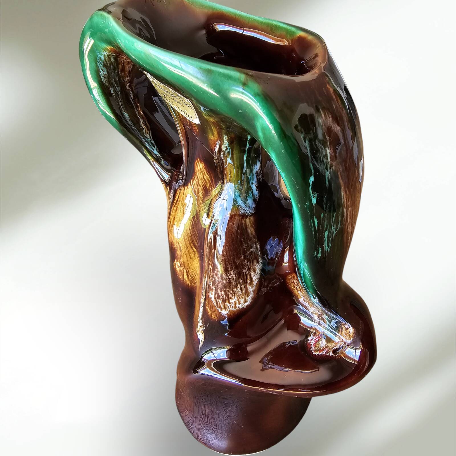 Vallauris glazed ceramic vase with an abstract shape