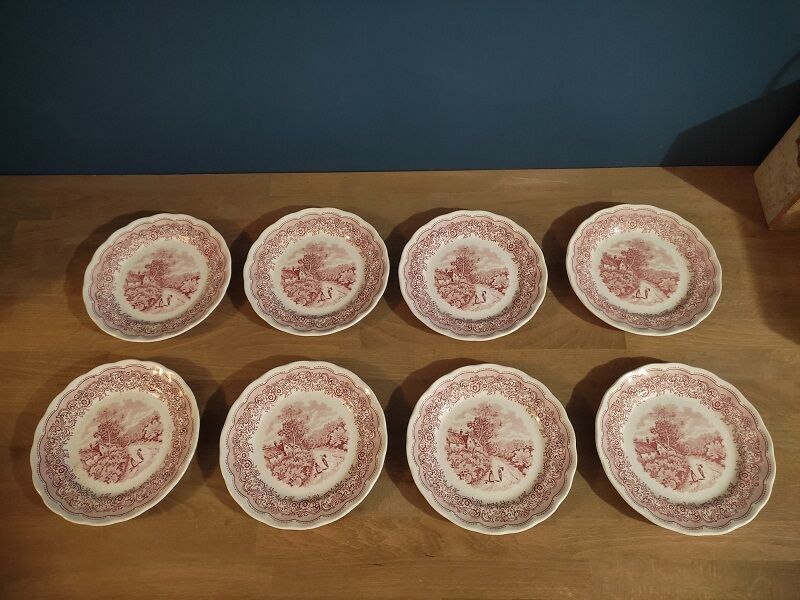 Dessert plates old rose Swiss Landscape village
