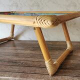 Folding tray parrots and flowers fiber and rattan