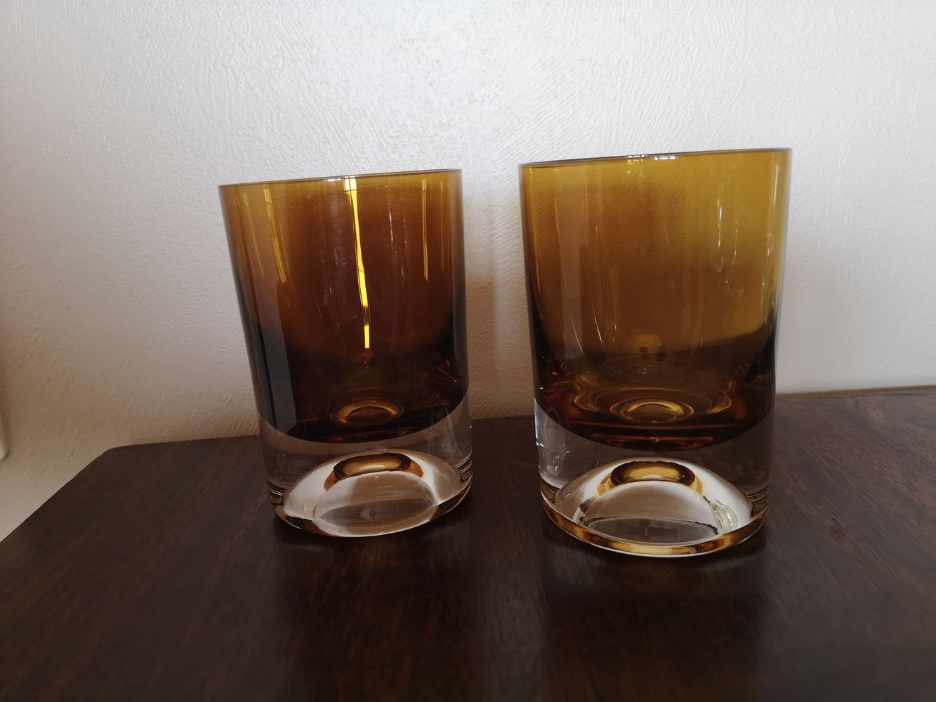 Duo of whisky glasses or cocktail crystal ambré space age 1960s/1970s