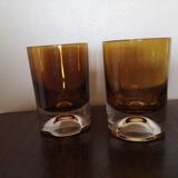 Duo de verres à whisky ou cocktail cristal ambré space age années 1960/1970