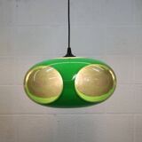 Bug-eyed space age green ceiling lamp: massive Belgian UFO light, 1970s.