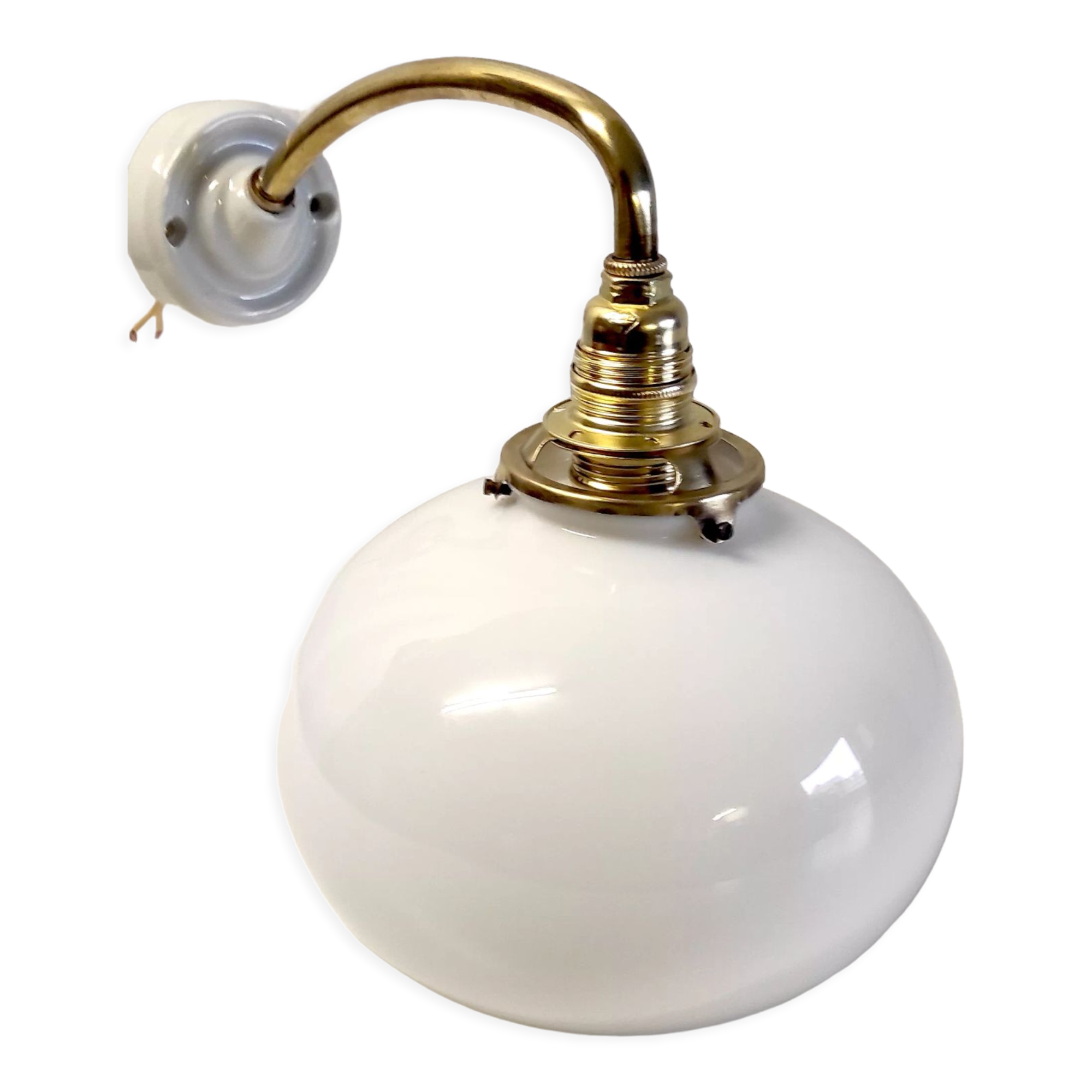 Brass and opaline gooseneck wall lamp – early twentieth century