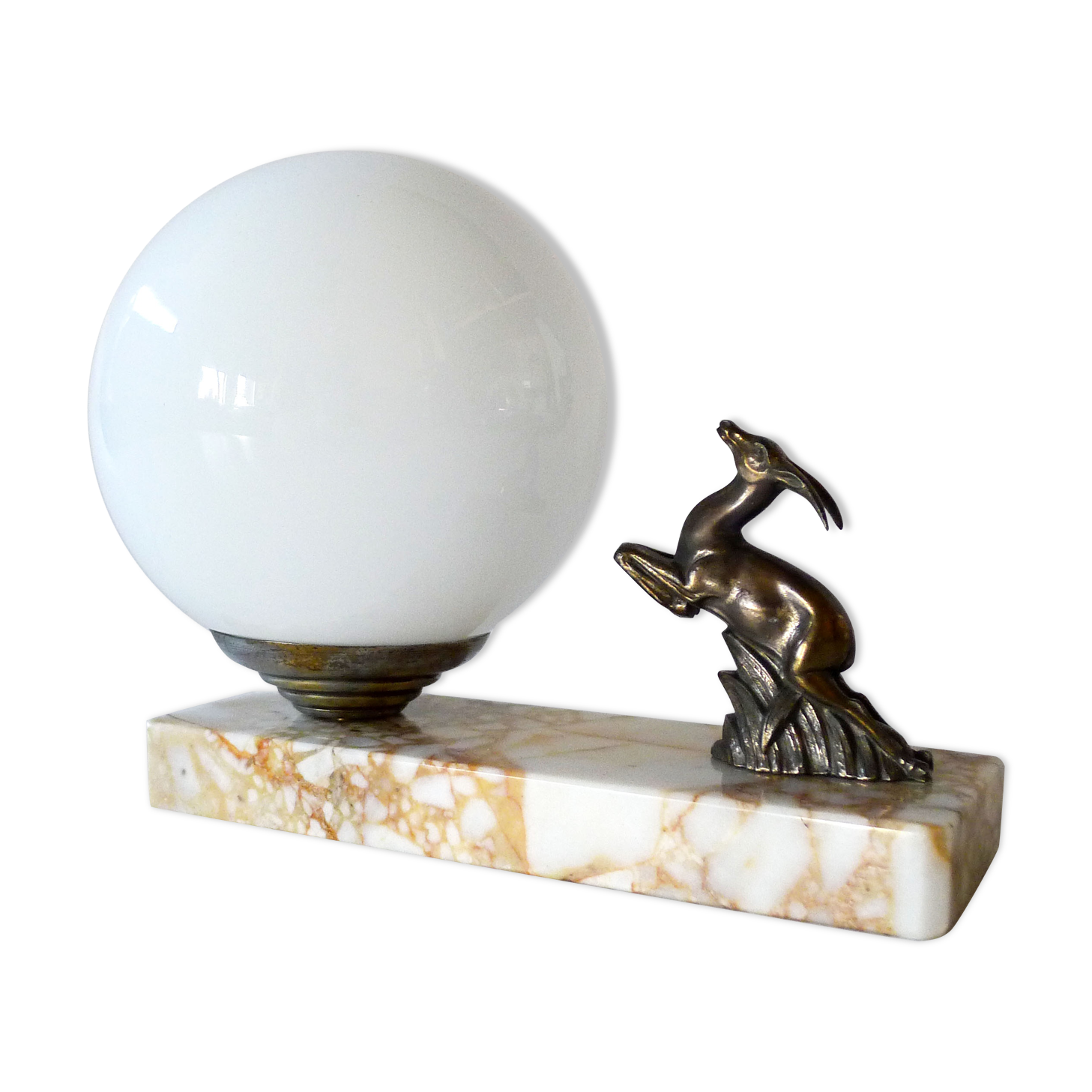 Art Deco lamp opalin globe on marble - gazelle