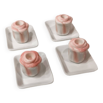 4 small candle holders with Afibel porcelain cups - Candle holder height 4 cm D 3.6 cm - Length