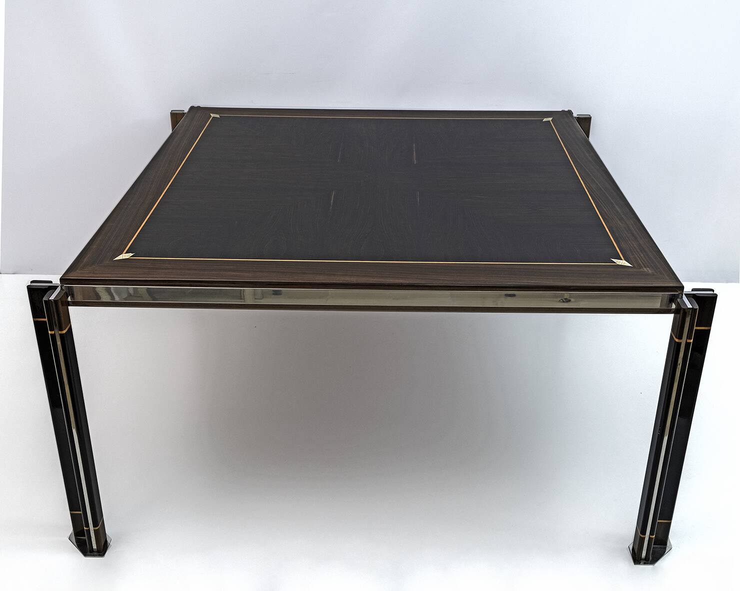 Paolo Barracchia Italian Steel and Inlaid Wood Dinning Table by Roman Deco