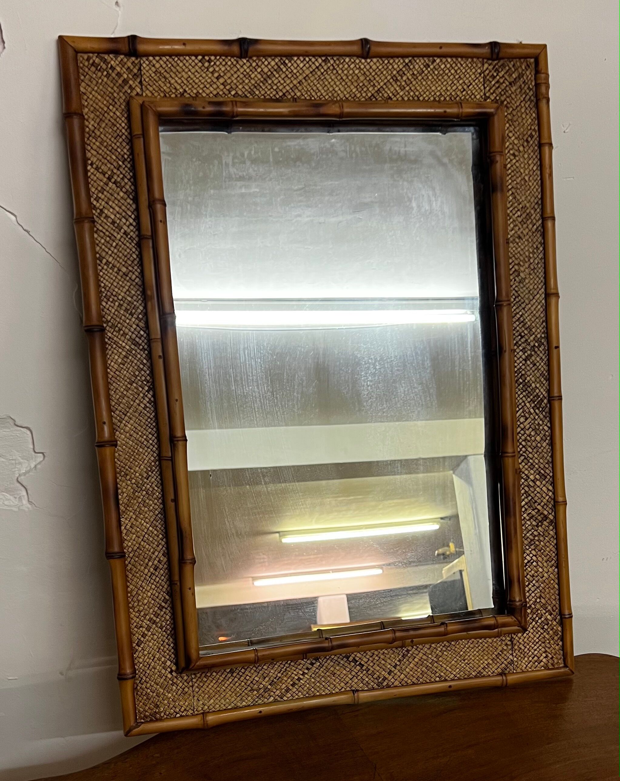 Rectangular rattan mirror