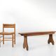 Rustic natural oak wooden bench with rounded details, France ca. 1900