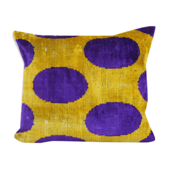 Velvet ikat cushion dots purple