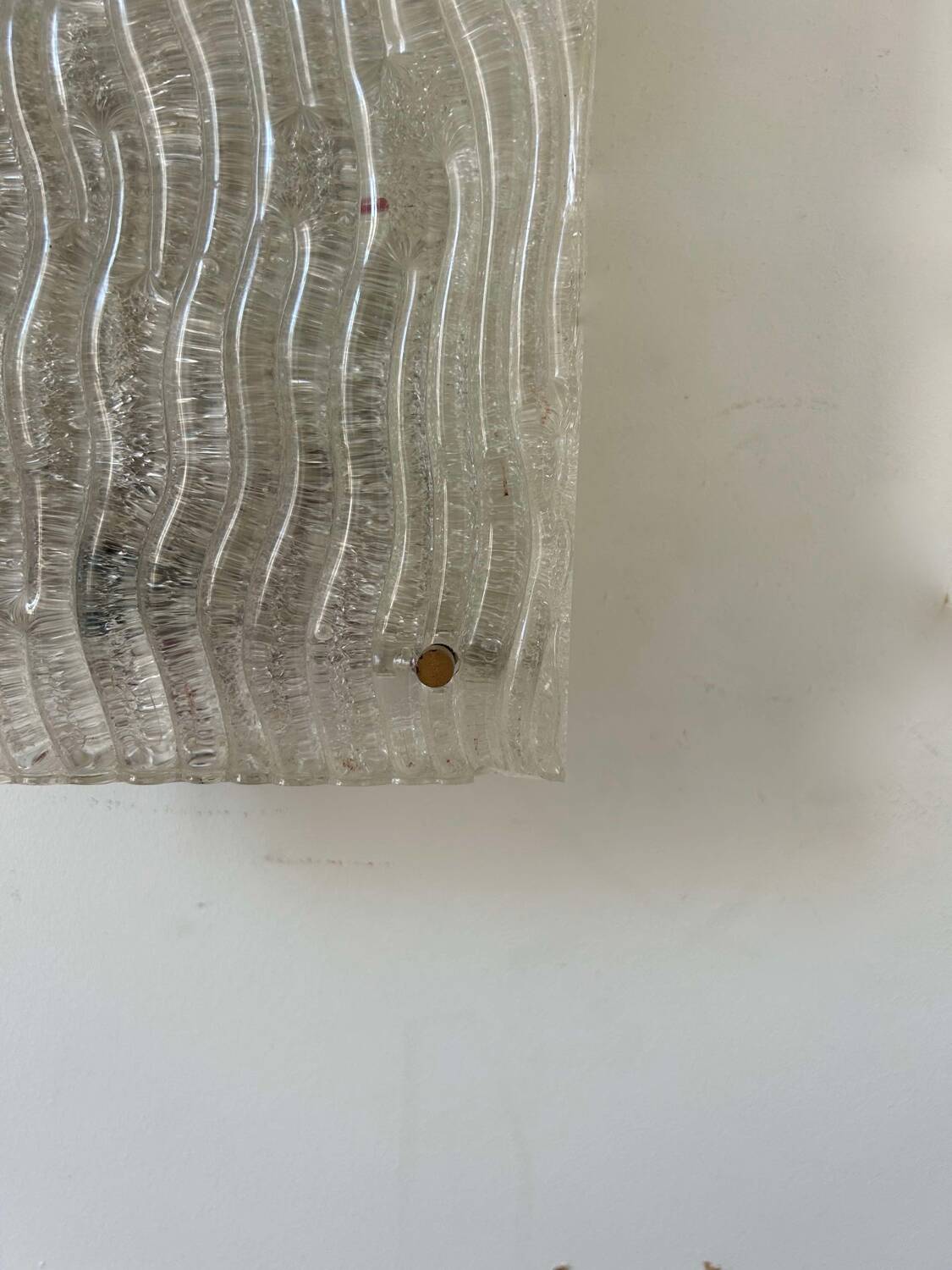 Pair of vintage sconces, molded frosted glass, Murano Italy 1970