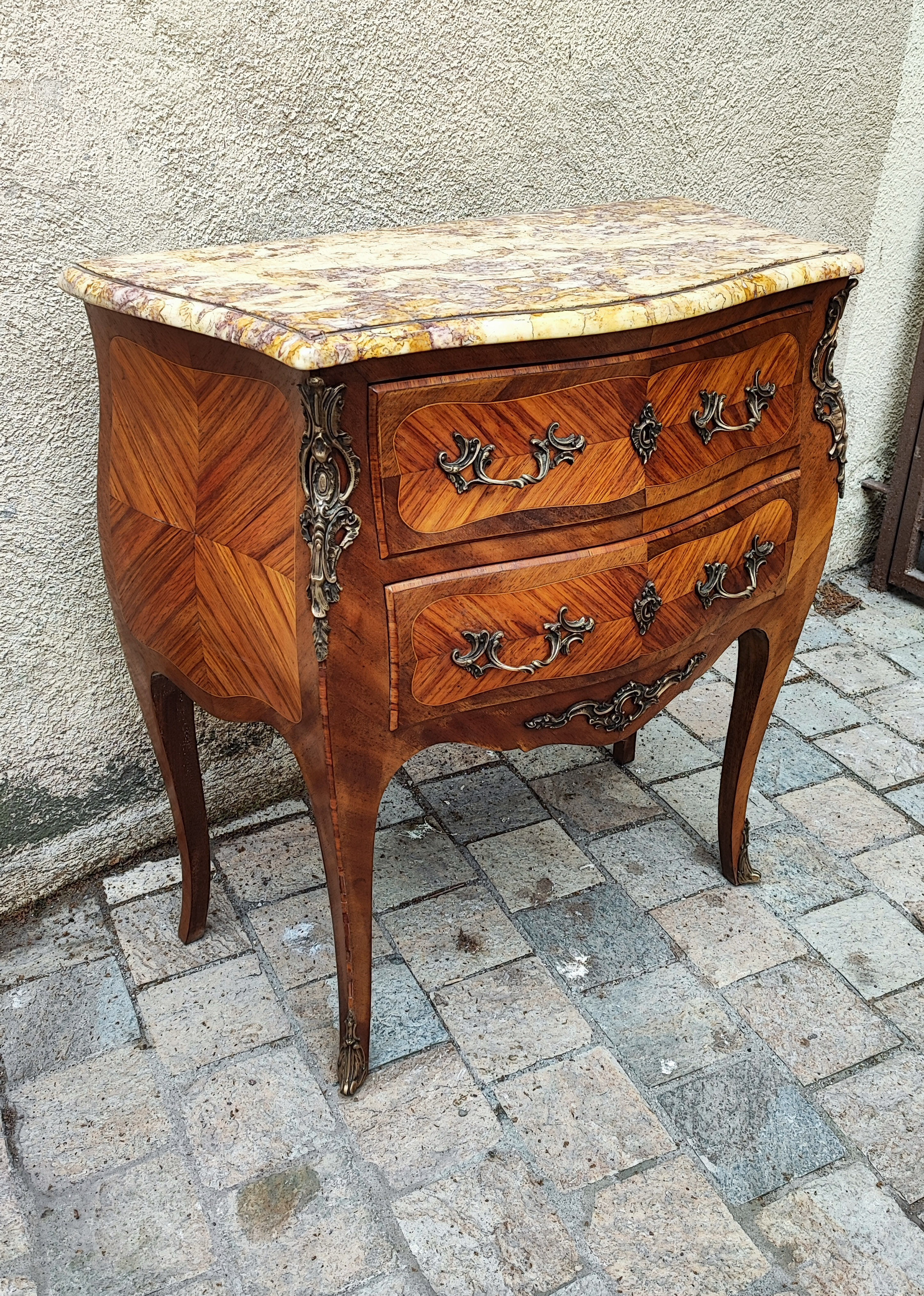 Chest of drawers 2 drawers Louis XV marquetry rosewood