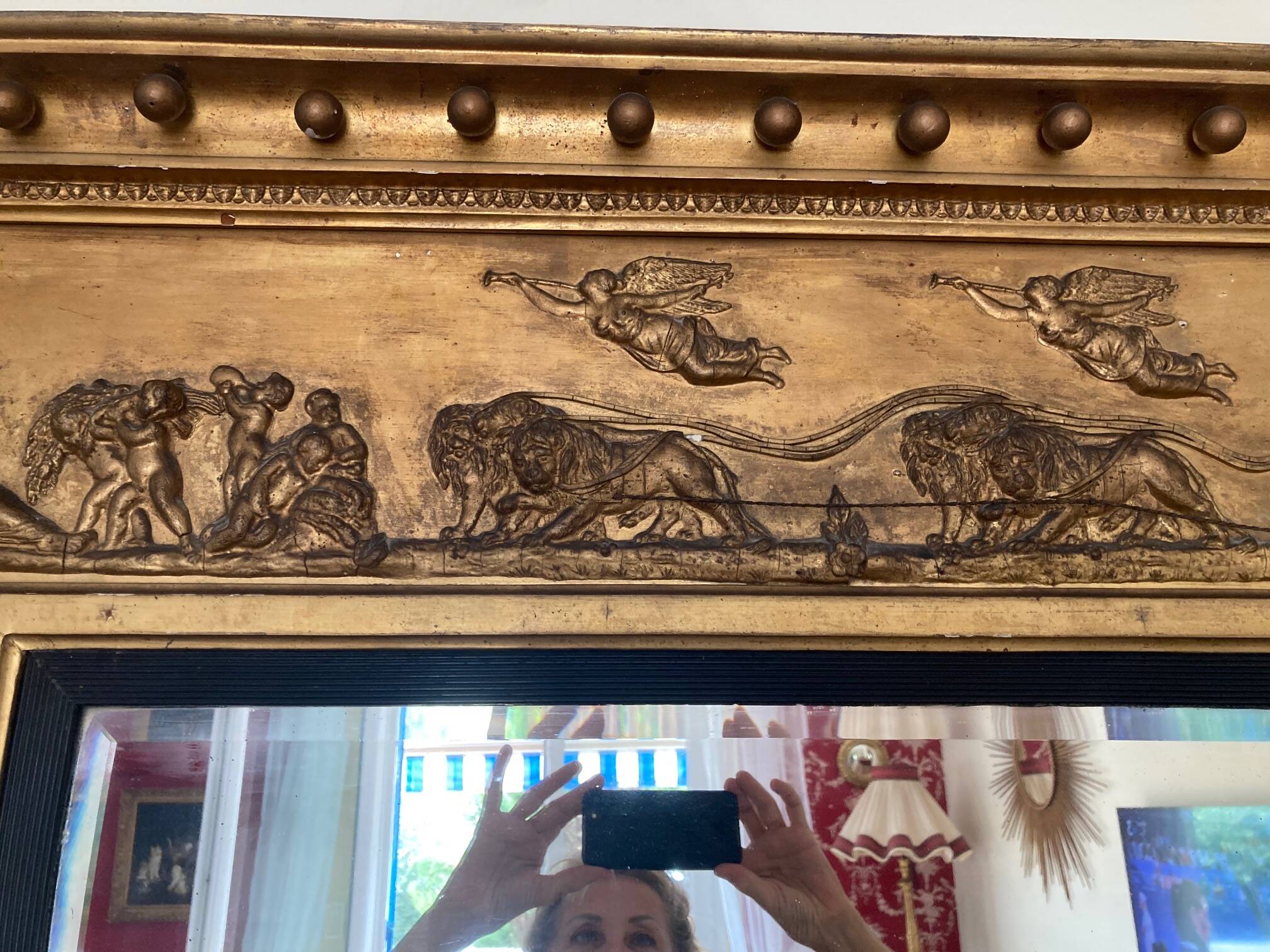 Empire style triptych mirror in gilded wood