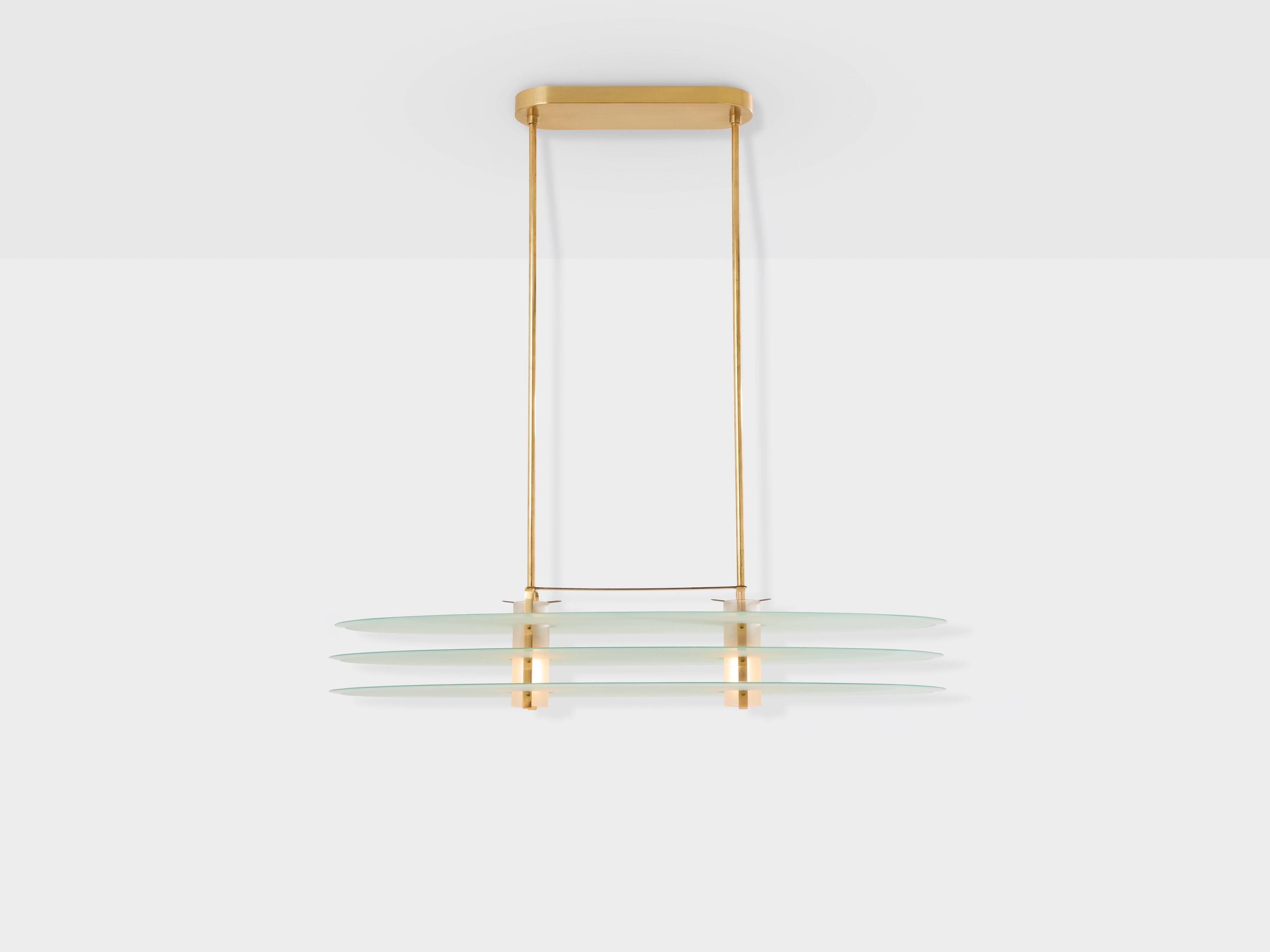 Ceiling light by Roberto Volonterio and Cesare Benedetti, brass and glass, 1980.
