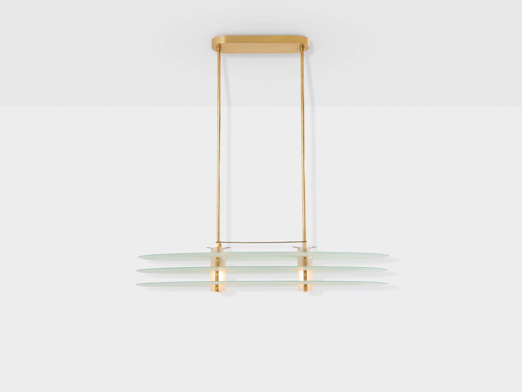 Ceiling light by Roberto Volonterio and Cesare Benedetti, brass and glass, 1980.