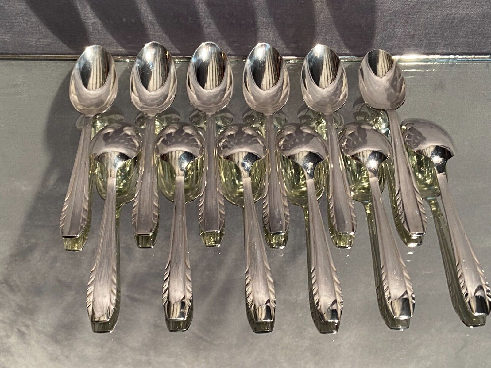 Suite of 12 small silver metal spoons design Vintage mid-twentieth