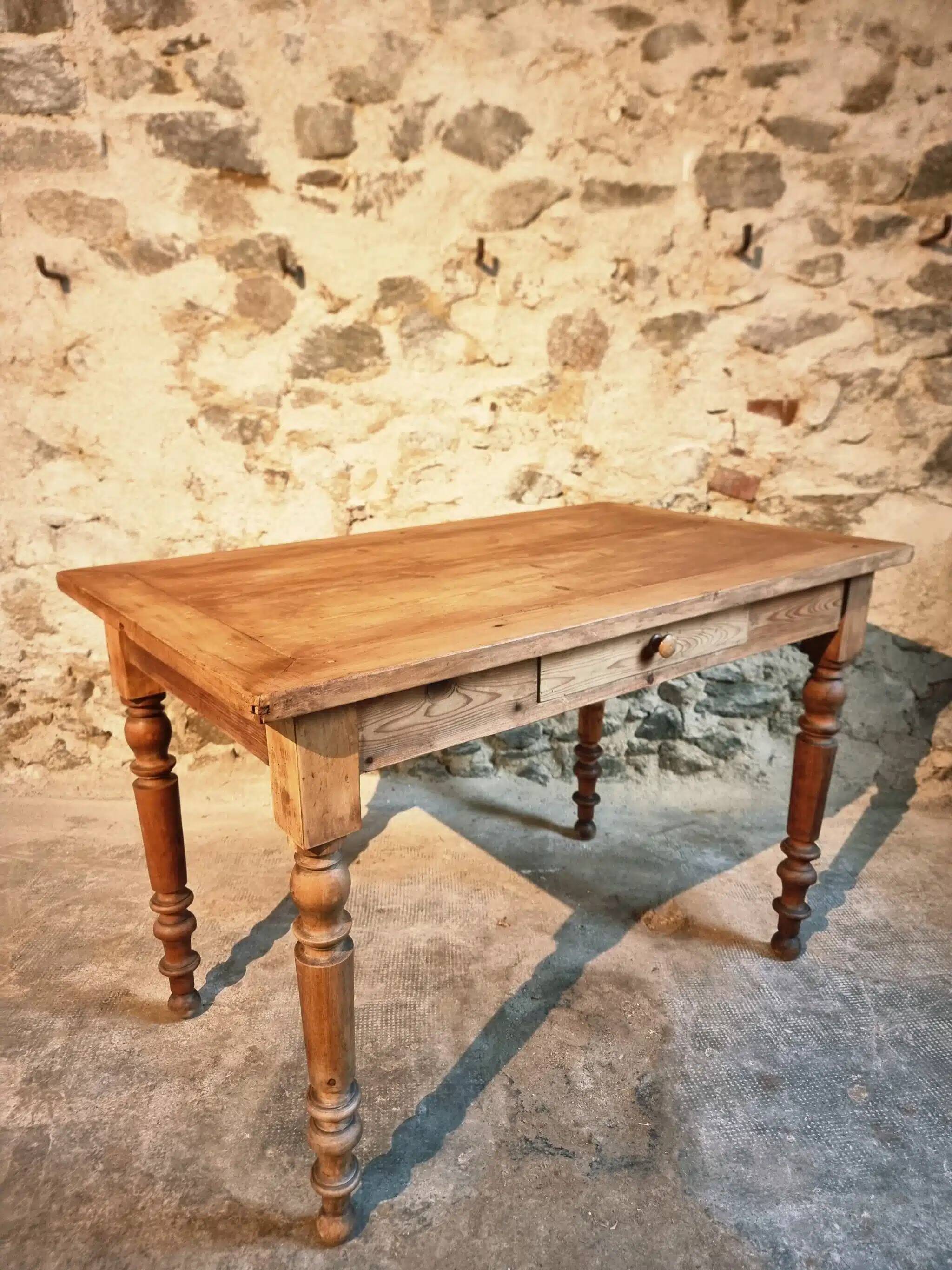 Antique pine and beech kitchen table / desk / work table – France, circa 1900