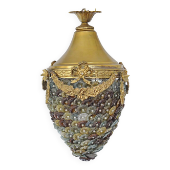 Italian chandelier in gilded bronze adorned with Murano glass discs.