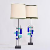 Pair of Mid-century Modern Iron and Glass Table Lamps by Svend Aage Holm Sørensen