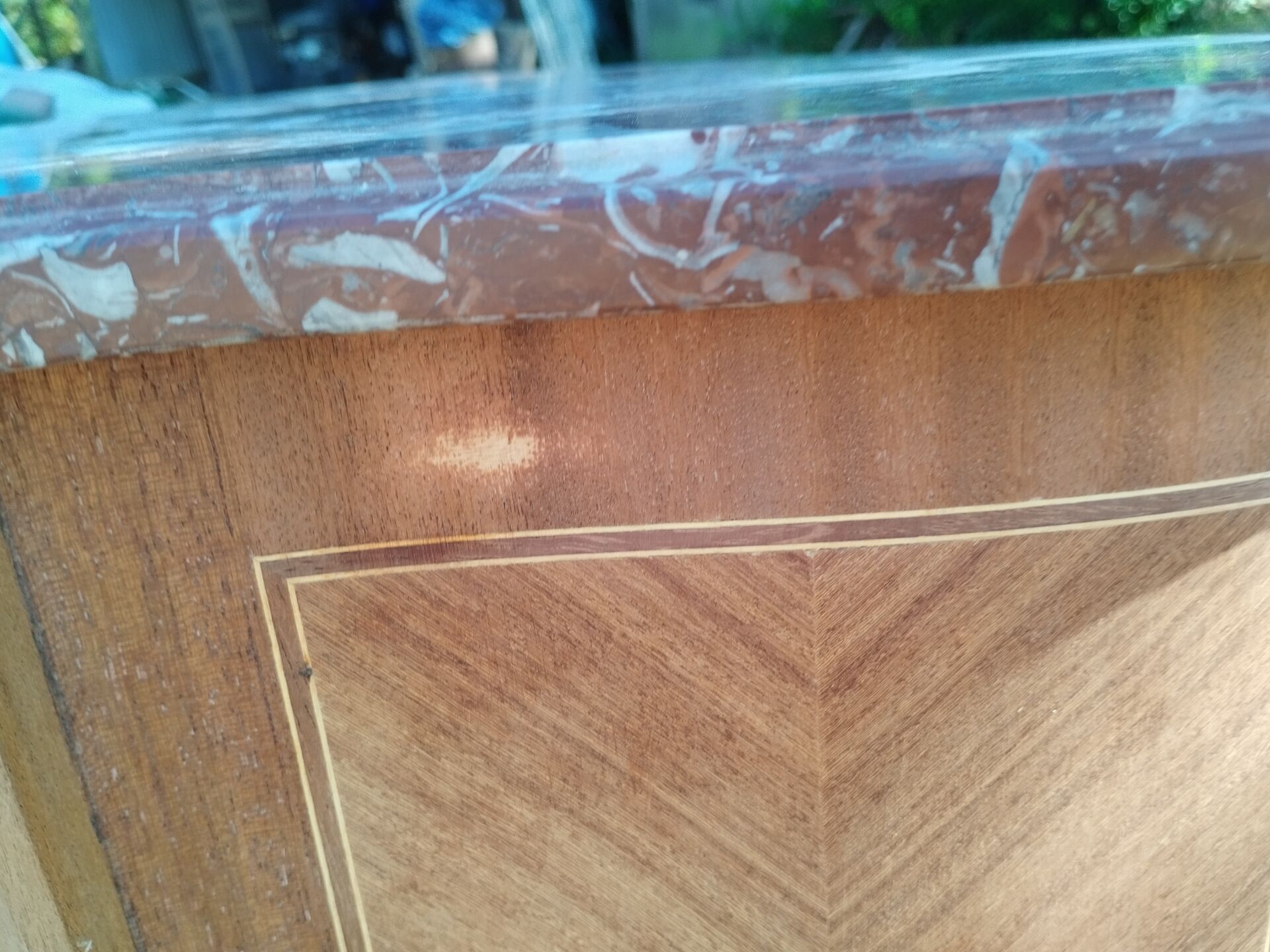 Commode ancienne marqueterie style louis xvi plateau marbre