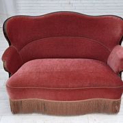1950s, Danish 2-seater sofa, salmon pink furniture velour, ash wood.