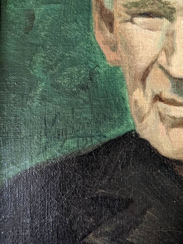 Old oil on canvas portrait of a man from the 20th century, countryside decoration, golden frame