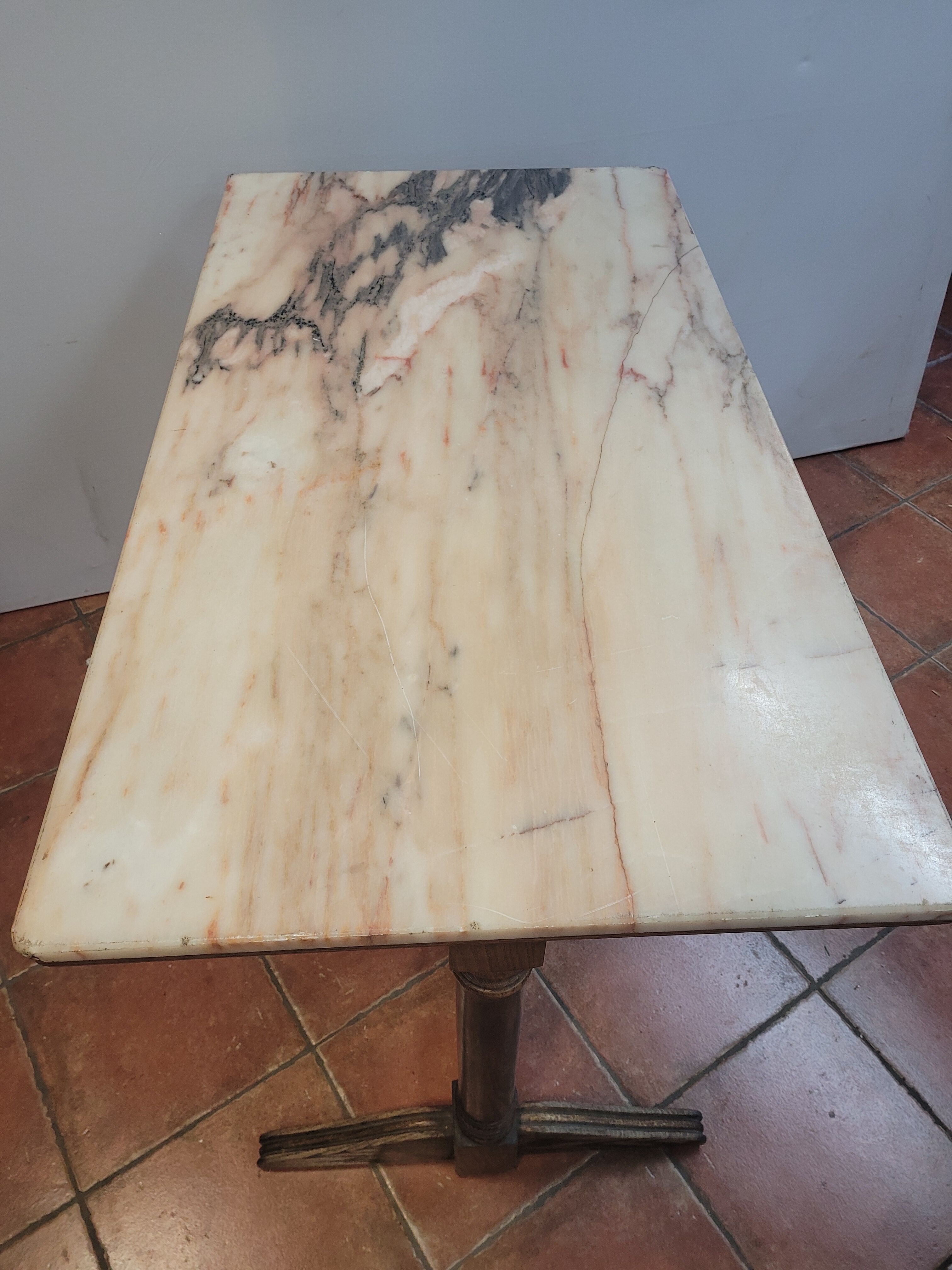 Bistro table oak base over marble