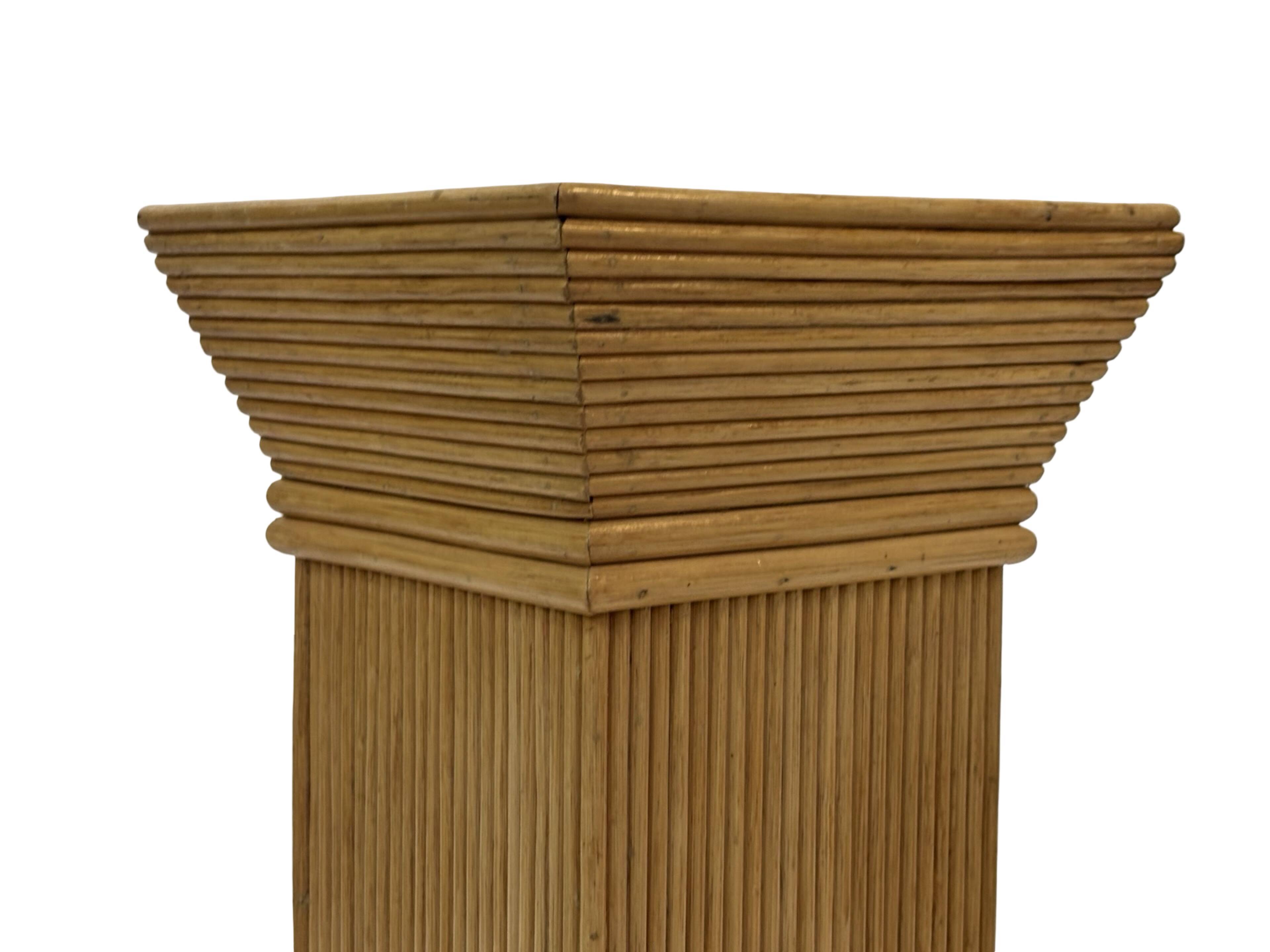 Vintage Rattan Column Planter Bamboo Bohemian Pillar '70s Rattan Mcguire