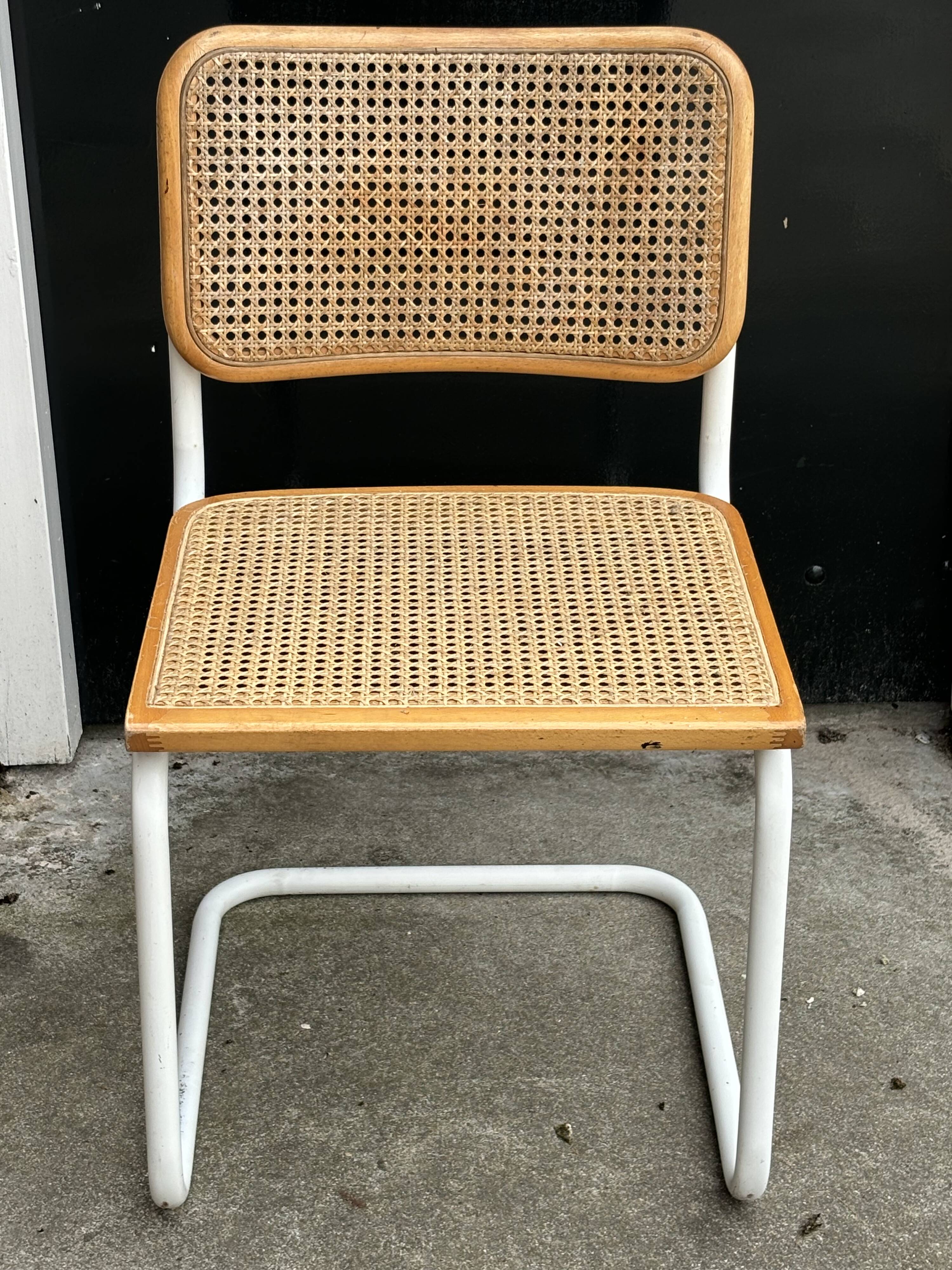 Cesca chair b32 model in white and wood by Marcel Breuer