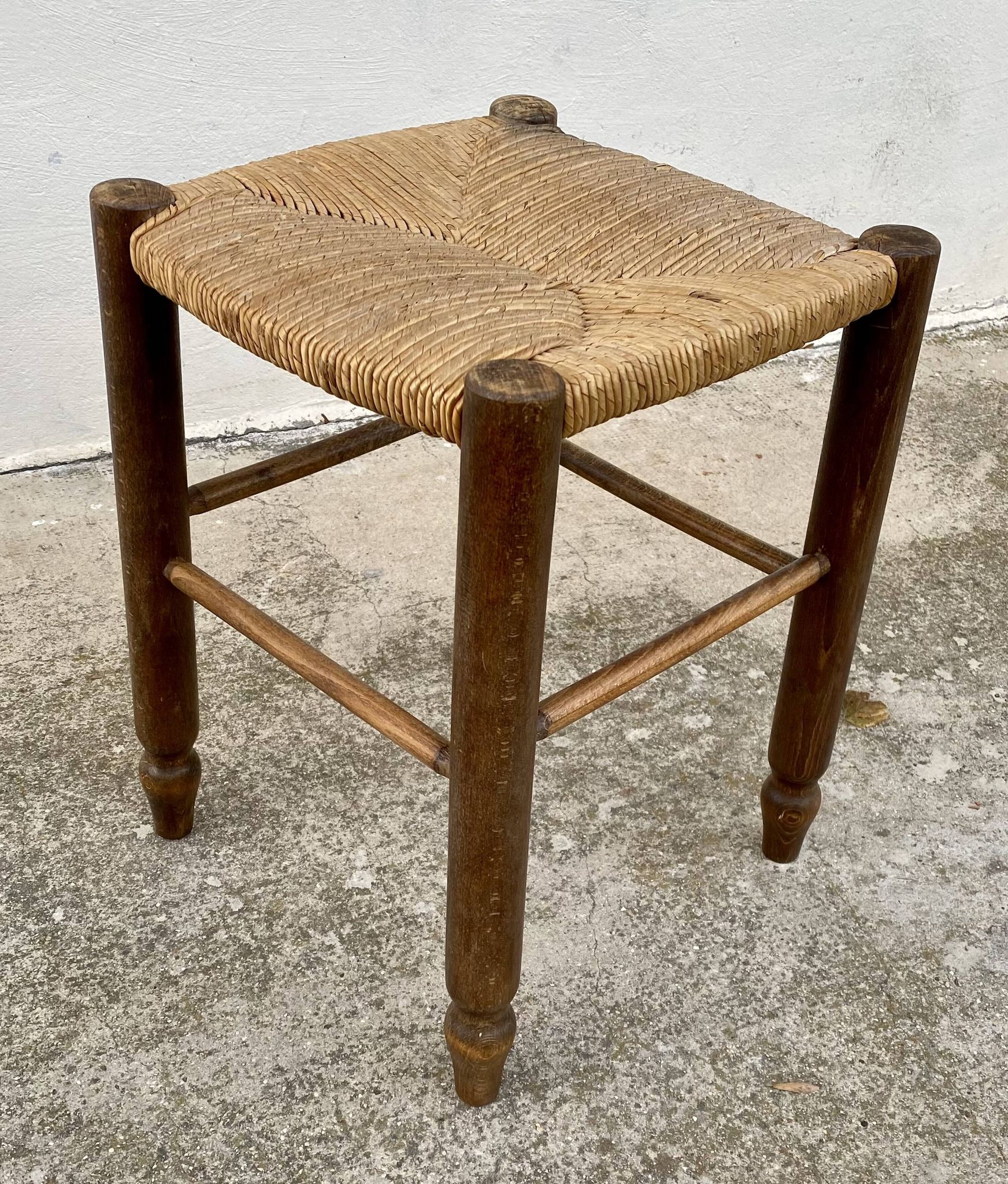 Vintage straw stool, 1950s-60s
