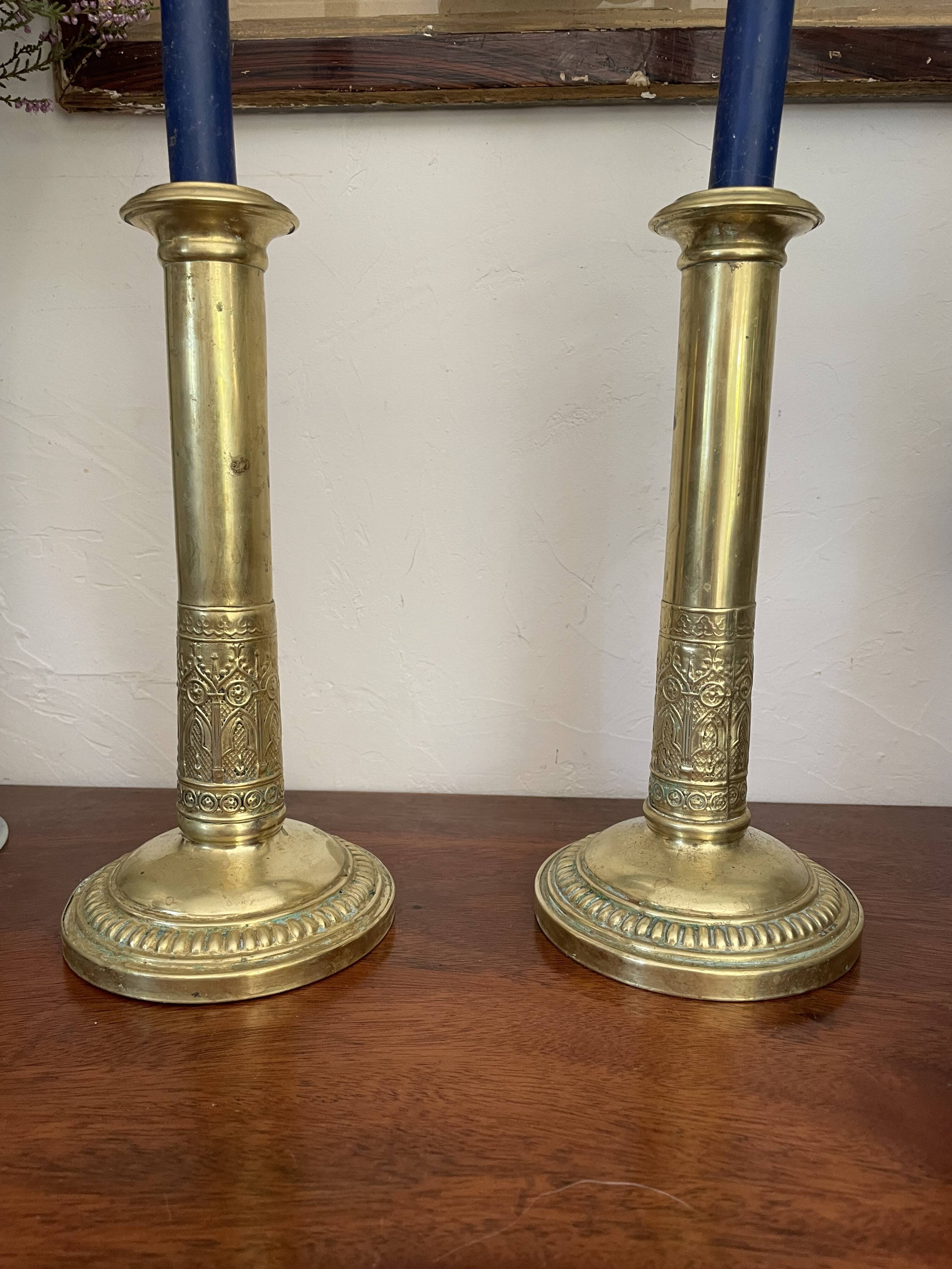 Pair of brass candle holders