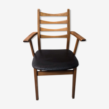 Fauteuil bois blond et cuir scandinave années 60