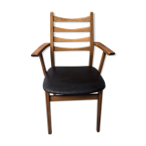 Armchair blond wood and Scandinavian leather 60s