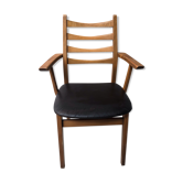 Armchair blond wood and Scandinavian leather 60s
