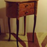 Louis XV style bedside table with varnished marquetry.