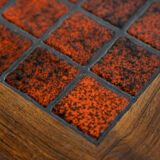 Danish red ceramic and teak coffee table