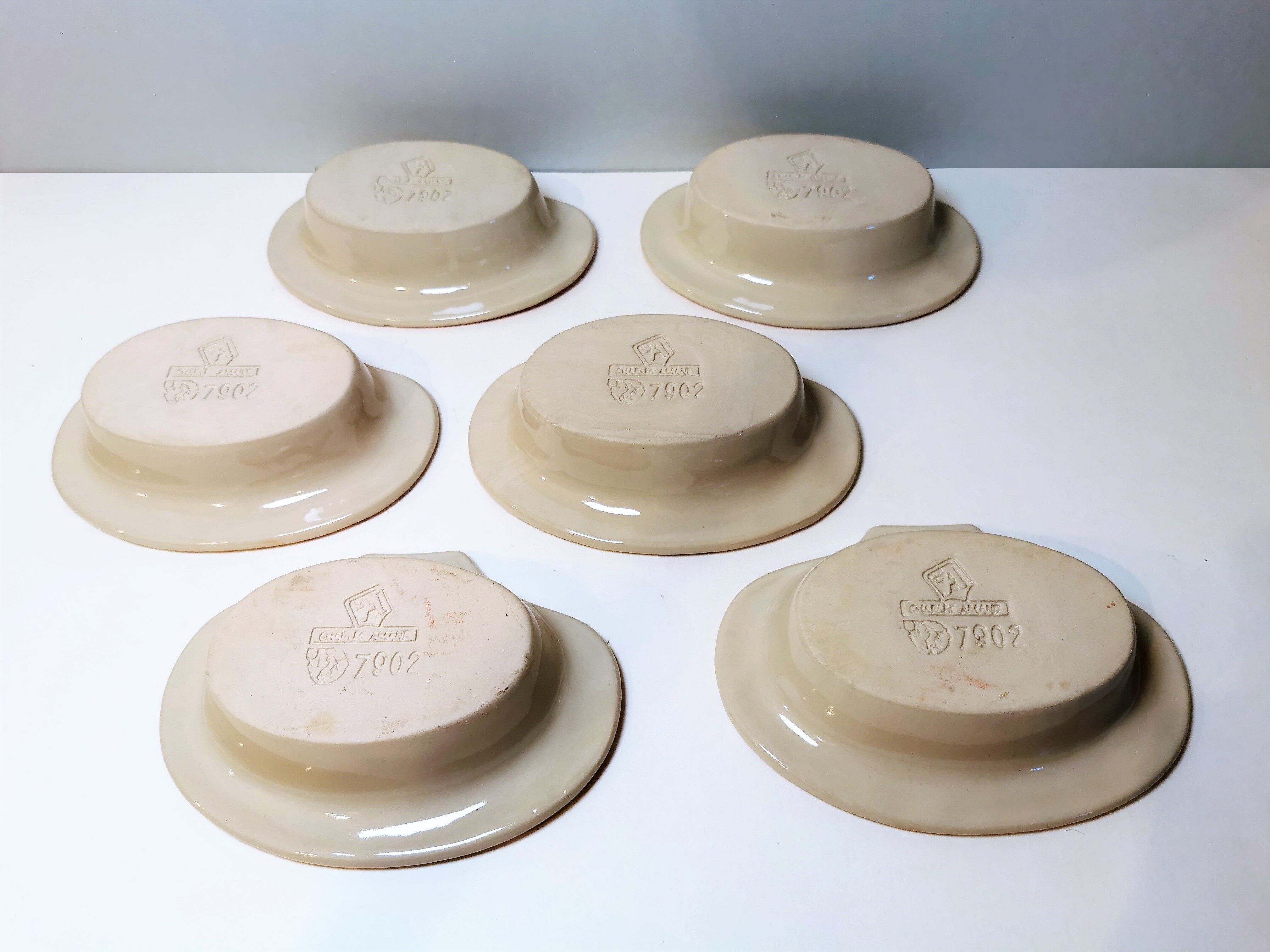 Vintage slip bowls in the shape of a crustacean