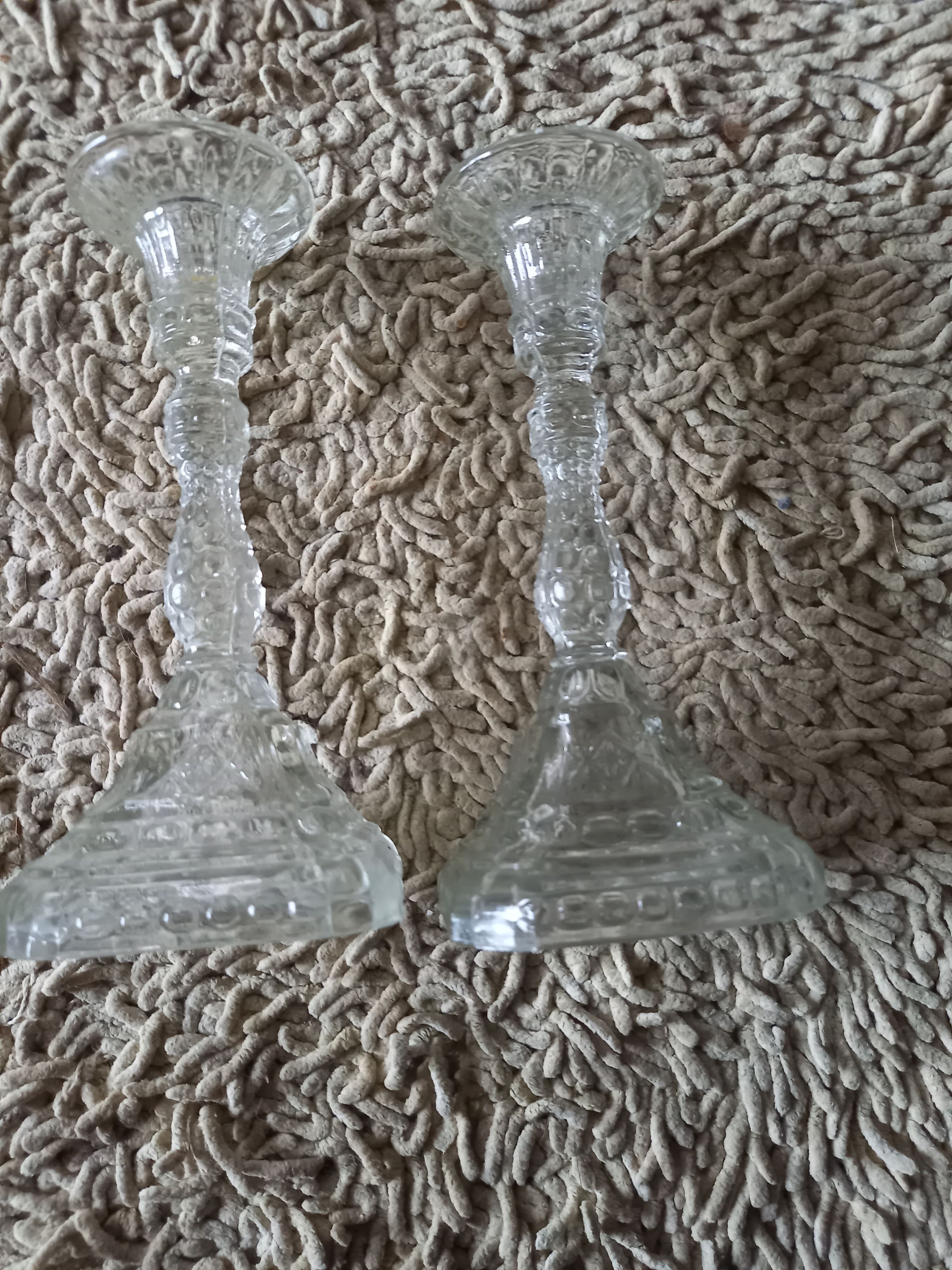 Pair of glass candle holders
