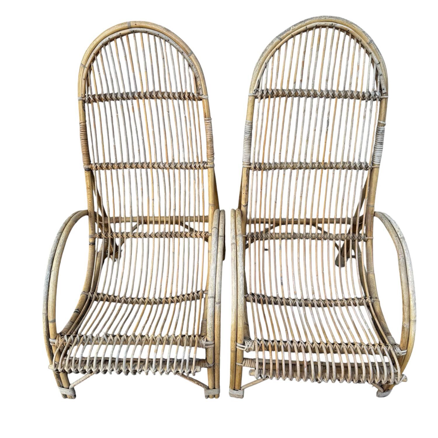 Huge pair of rattan armchairs from the 50s, South of France