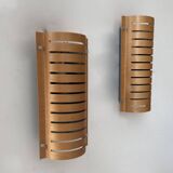 Pair of vintage wall lights, thermoformed wood, Sweden 1980s