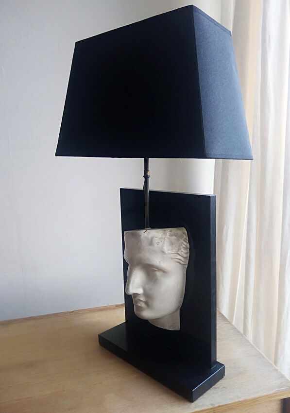 Antique-headed black marble lamp 1970/80
