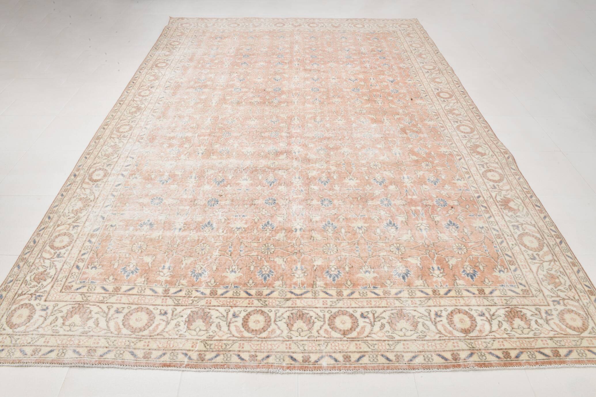 251x363Cm Peach Color Floral Design Rug, Handmade Wool Rug