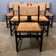 6 wooden vintage chairs dark wood rush