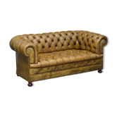 Canapé Chesterfield en cuir teint à la main, victorien rempli de crin de cheval