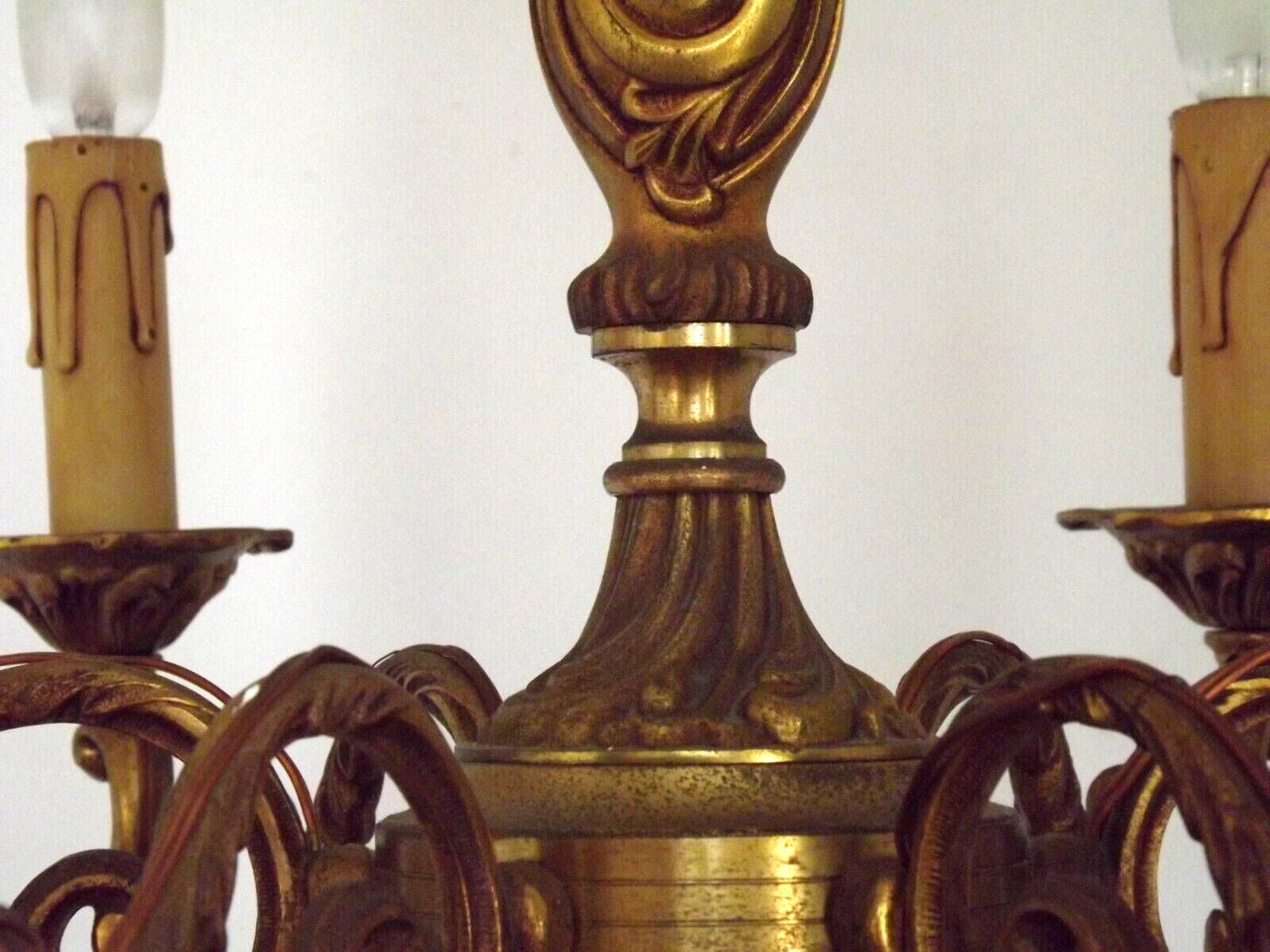 French Vintage Traditional Bronze 6 Light Chandelier Acanthus Leaf Detail 4565