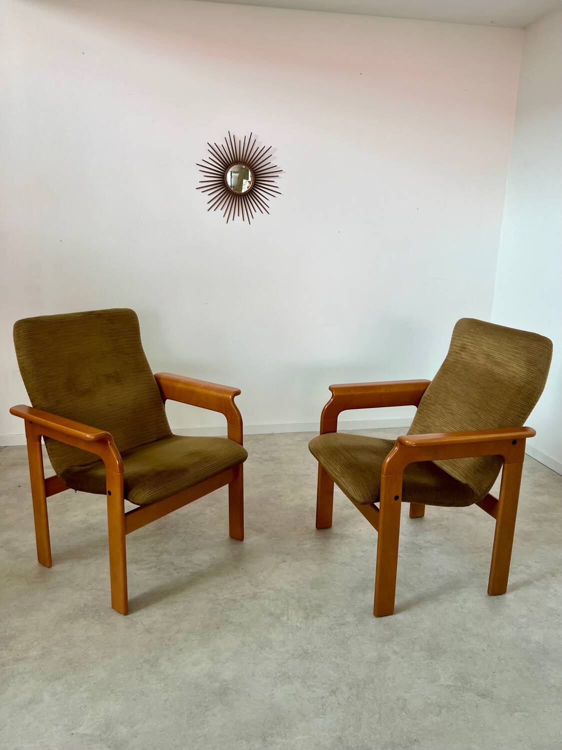 Set of 2 bridge armchairs from the 70s design Bruno Rey vintage solid beech