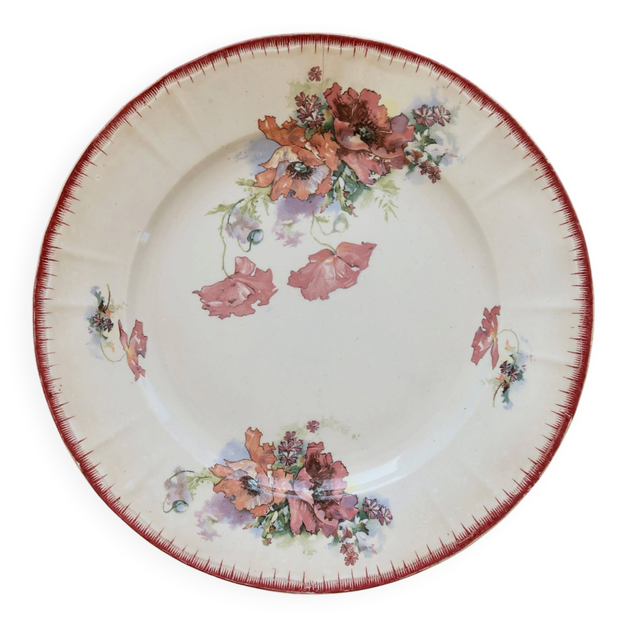 Polychrome ironstone plate from Saint-Amand and Hamage, Poppies model.