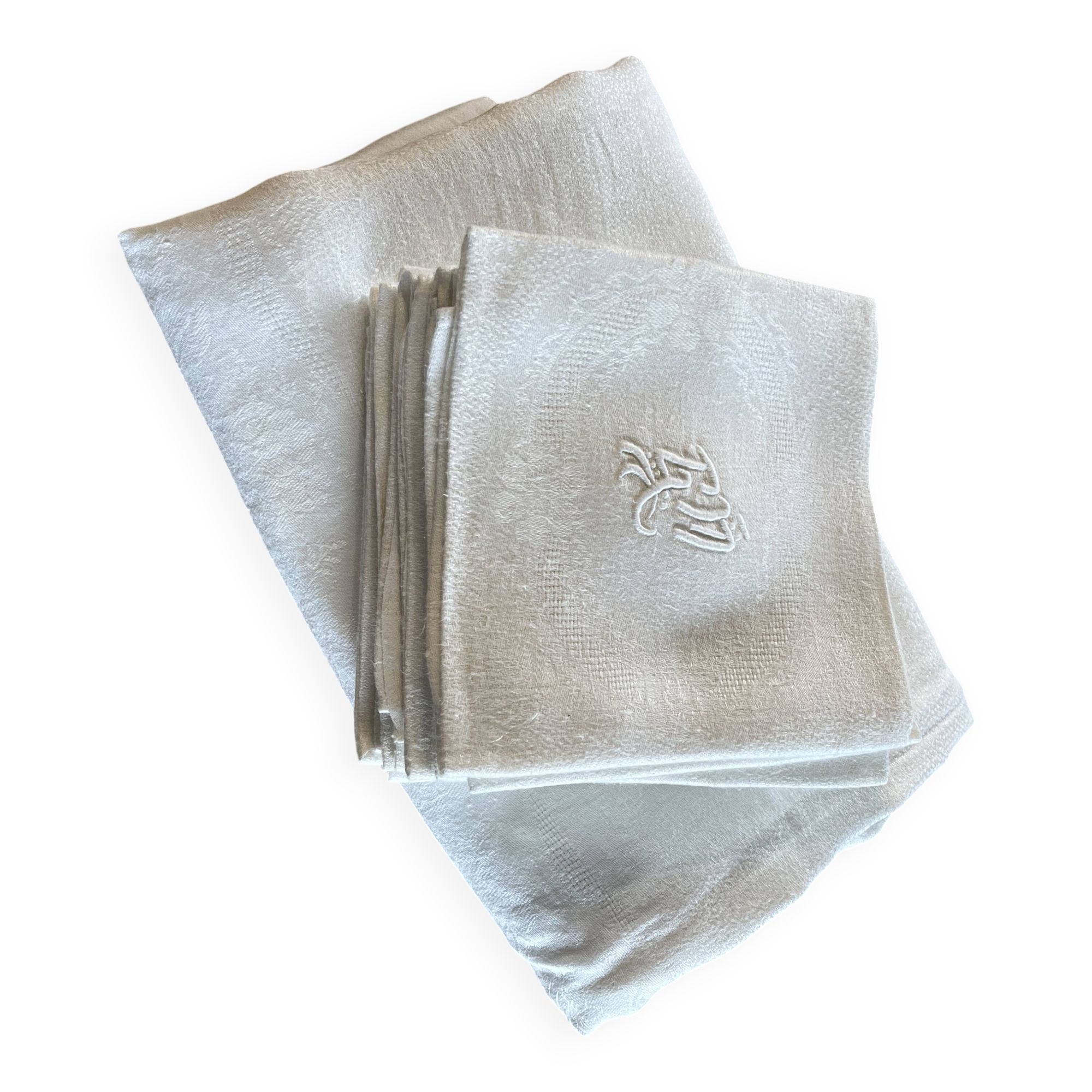 Nappe +12 serviettes avec monogramme brode