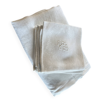 Nappe +12 serviettes avec monogramme brode